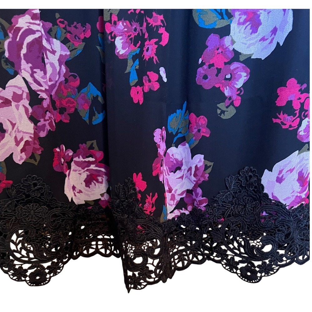 Lane Bryant Floral Sheer Blouse Black Pink Purple Lace Trim Plus Size‎ Top 18 - Picture 4 of 7